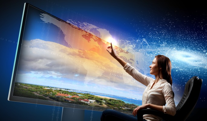 woman looking at picture