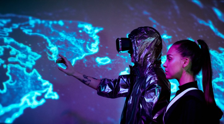 people pointing at map